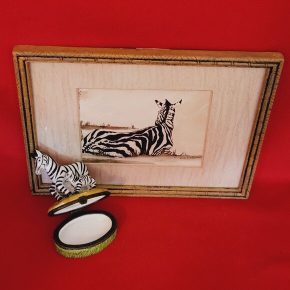 Zebra Drawing Framed Wall Hanging Decor & Zebra Trinket Box - Picture 4 of 11